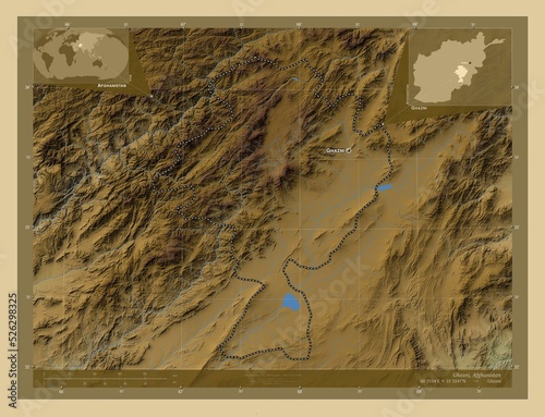 Ghazni, Afghanistan. Physical. Labelled points of cities photo