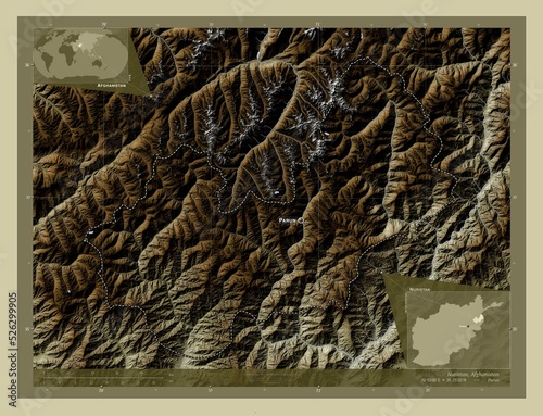 Nuristan, Afghanistan. Labelled points of cities photo