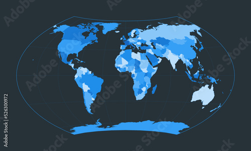 World Map. Wagner projection. Futuristic world illustration for your infographic. Nice blue colors palette. Elegant vector illustration.