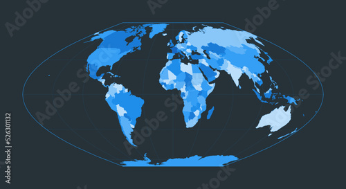 World Map. McBryde-Thomas flat-polar parabolic pseudocylindrical equal-area projection. Futuristic world illustration for your infographic. Nice blue colors palette. Captivating vector illustration. photo