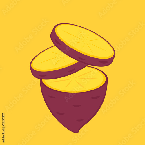 Roasted sweet potato. Roasted sweet potato on yellow background. Japanese Sweet potato. slice.