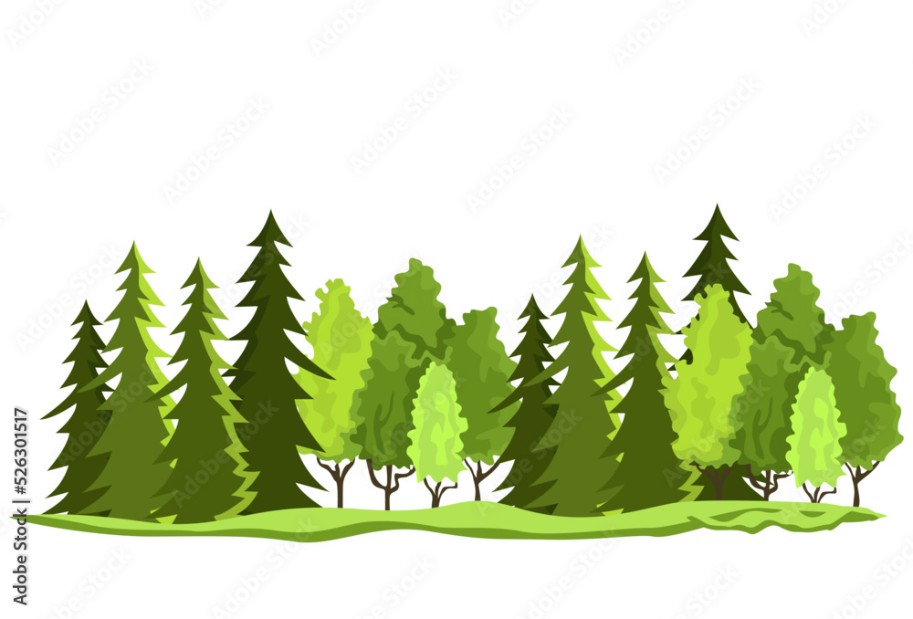 Illustration Vector graphic of green forest on light sky background fit for Forest Park Design Template Element for Nature and Vacation Logos etc.