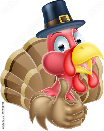 Cartoon Turkey in Pilgrim Hat photo