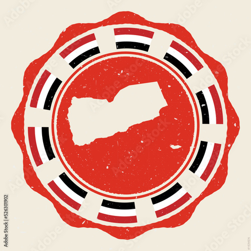 Yemen vintage sign. Grunge round logo with map and flags of Yemen. Charming vector illustration.