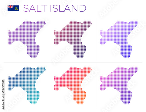 Salt Island dotted map set. Map of Salt Island in dotted style. Borders of the island filled with beautiful smooth gradient circles. Stylish vector illustration.