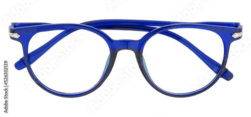 Cutout of isolated blue frame glasses  with the transparent png background	