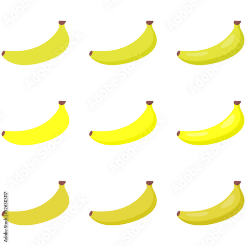 A vector drawn banana illustration with various colors and amount of details