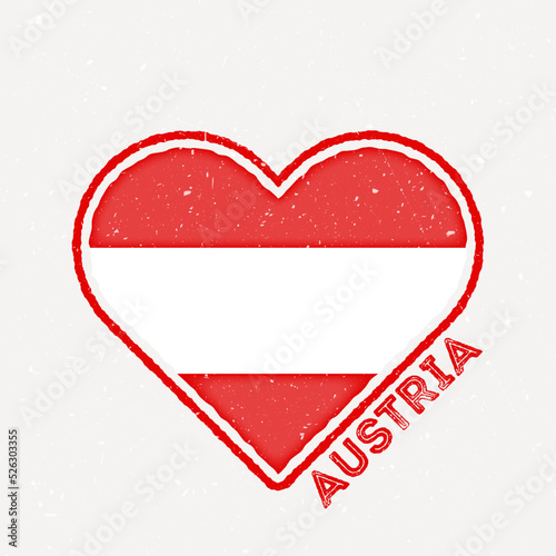 Austria heart flag badge. Austria logo with grunge texture. Flag of the country heart shape. Vector illustration.