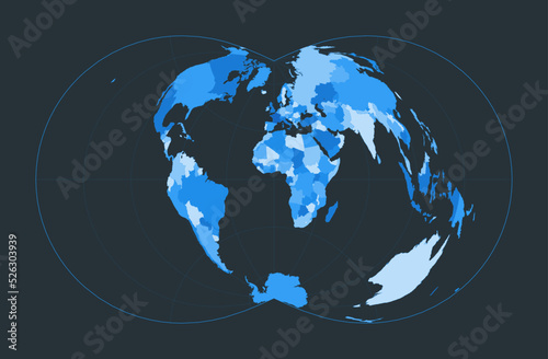 World Map. Rectangular  War Office  polyconic projection. Futuristic world illustration for your infographic. Nice blue colors palette. Amazing vector illustration.