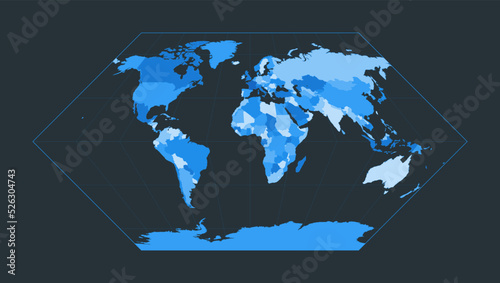 World Map. Eckert I projection. Futuristic world illustration for your infographic. Nice blue colors palette. Artistic vector illustration.