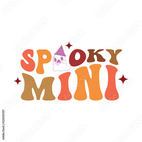 Vector Groovy Wave Spooky mini,Lettering Text Print For Cricut,Halloween kids funny illustration. 