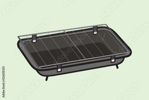 Rectangle black portable charcoal barbecue grill device in flat illustration art design