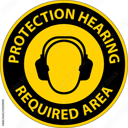 Caution Double Hearing Protection Sign On White Background
