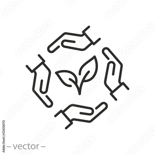 join the environment protection icon, concept clean future, save ecology volunteer team, thin line symbol on white background - editable stroke vector illustration