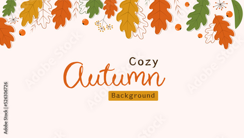 Autumn background, background with fallen leaves, acorn, berries, plants