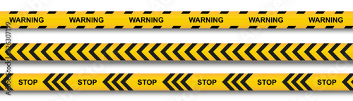 Warning and danger crossed tapes isolated. Police and crime lines. Caution tape. Seamless barrier tape. Vector illustration