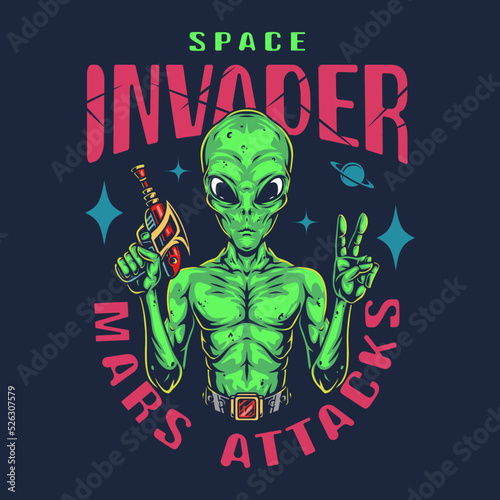 Space invader poster vintage colorful
