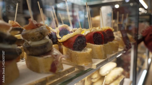 Tapas on stall in Mercat de Peix, Market, Mahon (Mao), Menorca, Balearic Islands photo