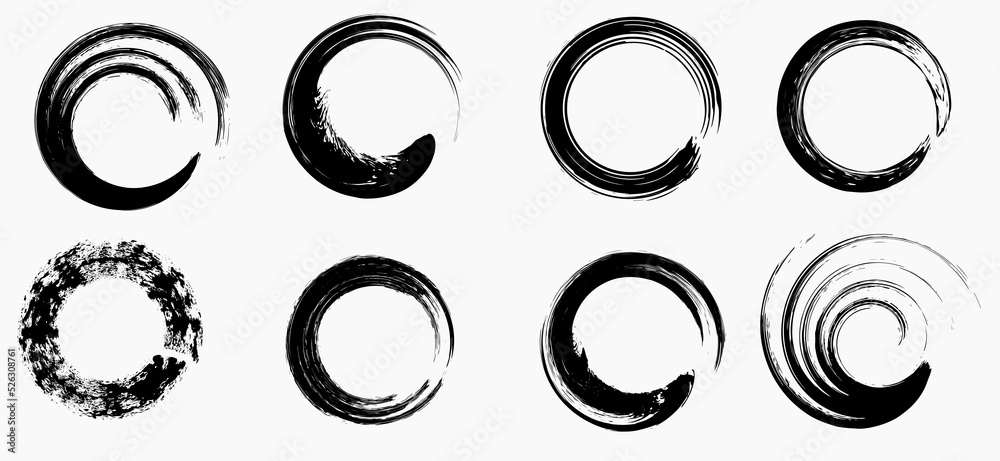 Set of grunge circles (brush strokes). Vector, isolated