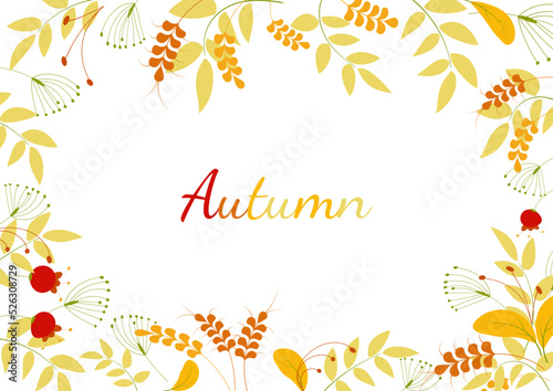 Autumn background with leaves and berries. For your design.