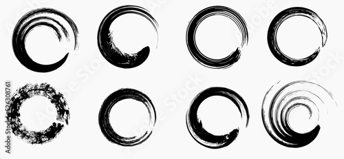 Set of grunge circles (brush strokes). Vector, isolated