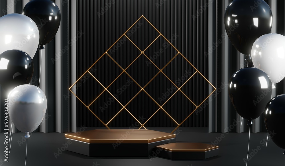 3D rendering of blank product background for cream cosmetics Modern black podium background