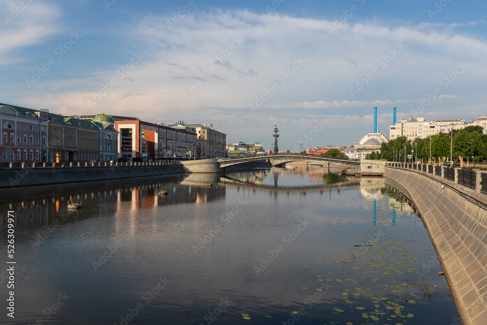 Moscow, Russia, 6 June 2022: Morning landscape around the Bolshoi Moskvoretsky Bridge