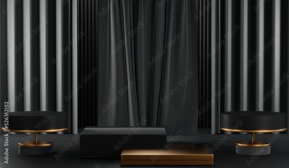 3D rendering of blank product background for cream cosmetics Modern black podium background 3D rendering of blank product background for cream cosmetics Modern black podium background