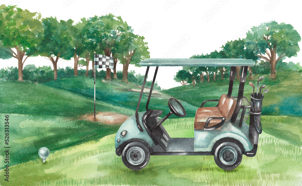 Golf course with car and ball Golf course with car and ball