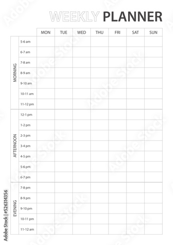 Weekly planner with time schedule