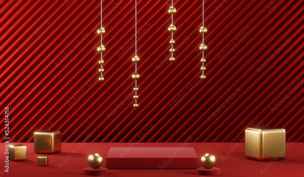 3D rendering of blank product background for cream cosmetics Modern red podium background 3D rendering of blank product background for cream cosmetics Modern red podium background