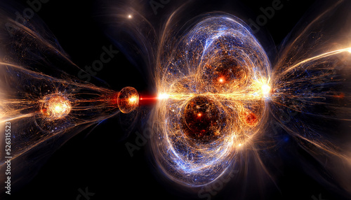 The quantum realm, quantum particles, quantum computing, galaxy-like, generative AI