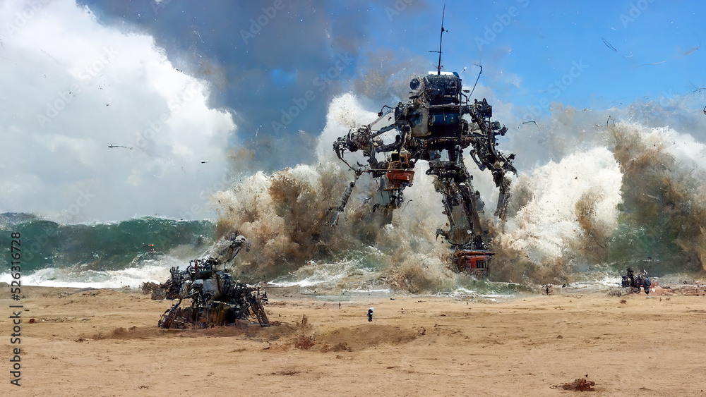 Obraz premium Battle robots emerge from the sea