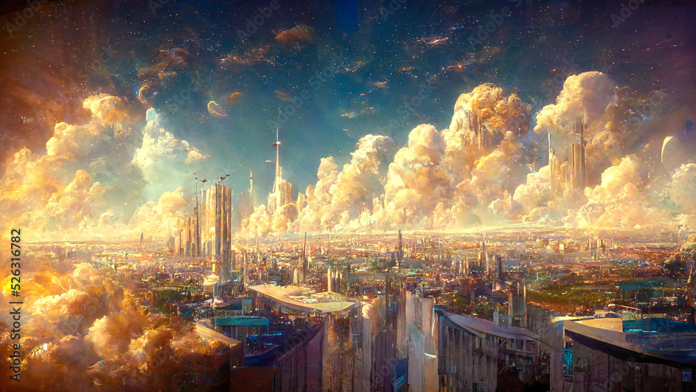 Obraz premium Epic sky clouds over futuristic city