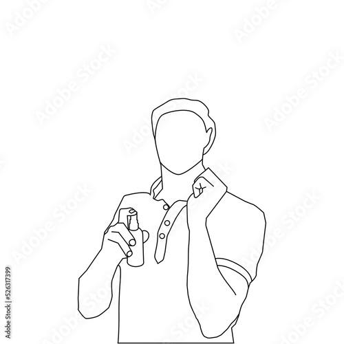  Man using mosquito repellent spray line art illustration