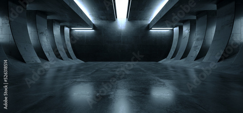Fényképezés Futuristic Sci Fi Spaceship Showroom Hangar Studio Concrete Grunge Cement Asphal