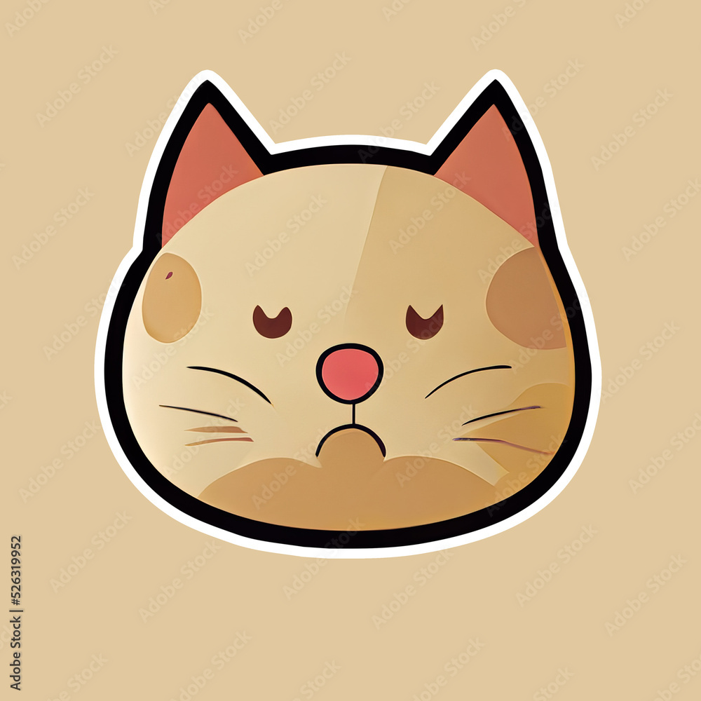 Sticker With Sad Cat Flat Design Anime Style Ai Generated Image Not Based On Any Actual