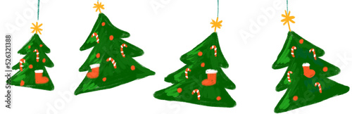 Decorative christmas pine tree bauble hanging boarder banner hand drawing illustration photo