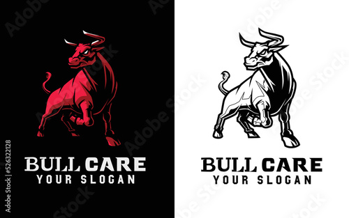red and white bull with black and white background use for business logo