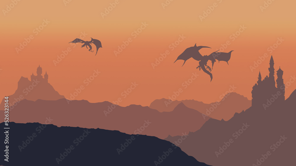 Dragons Flying over Castles 4K Wallpaper
