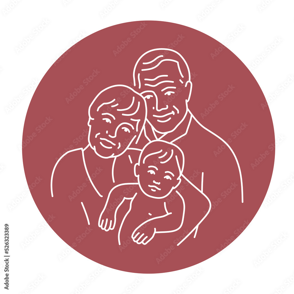 Grandparents with grandson color line illustration Grandparents with grandson color line illustration