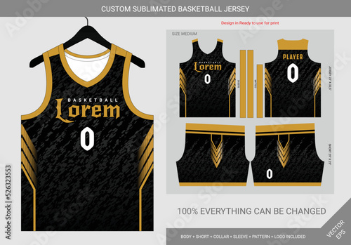 abstract brush black, grey and gold basketball jersey template