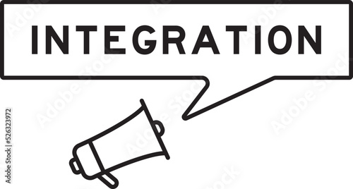 Megaphone icon with speech bubble in word integration on white background