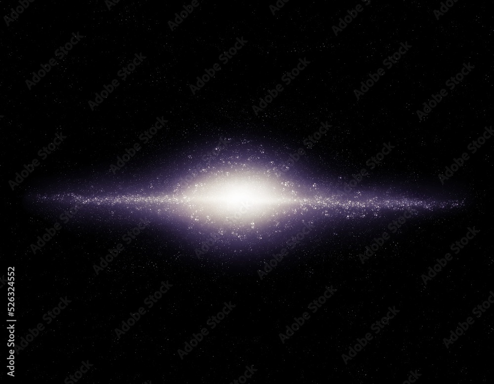 Glowing elliptical galaxy in the outer space. Astronomical observation of the universe.