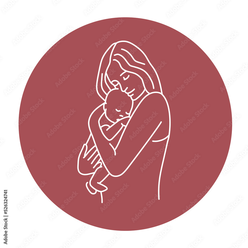 Cute mother with baby color line illustration Cute mother with baby color line illustration