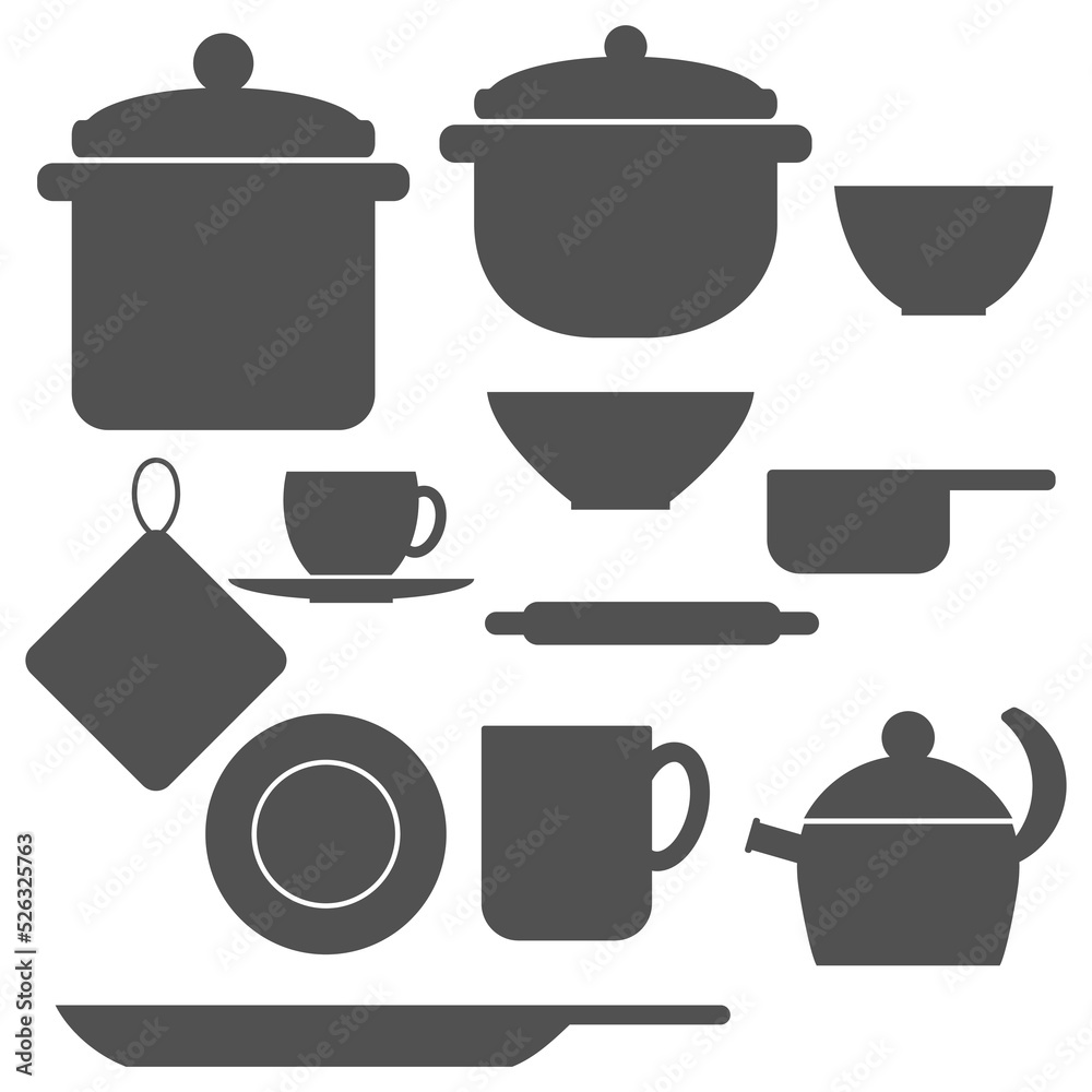 simple black and white illustration with kitchen utensils