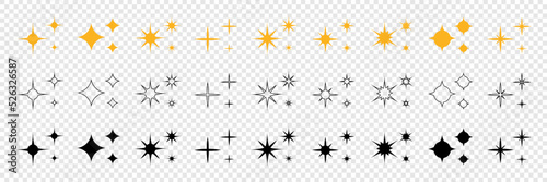 set of stars in black outline and yellow. The set of original vector stars sparkle icon. 