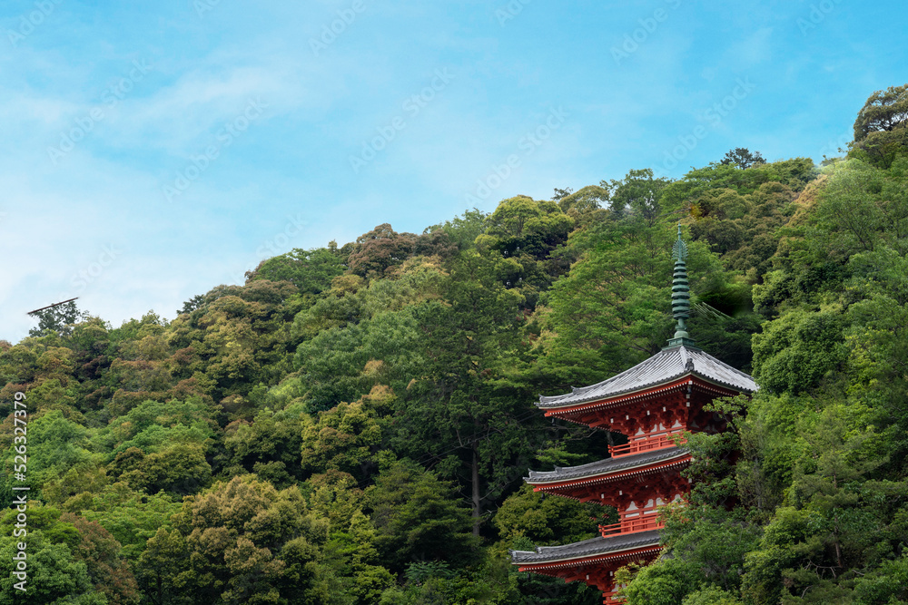初夏の緑に溶け込む岐阜公園の三重塔