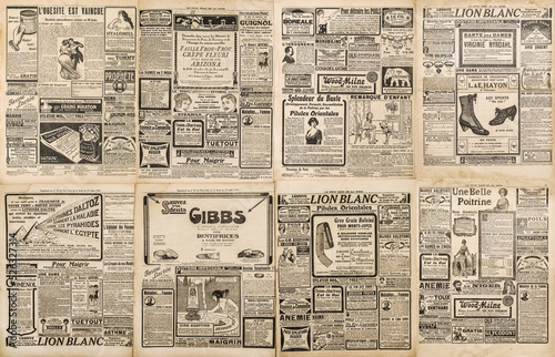 Old newspaper vintage advertising. Used paper background