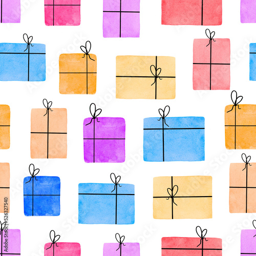 Seamless pattern watercolor gifts, gift wrapping